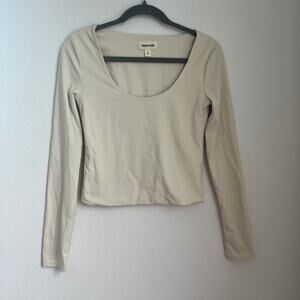 Open Edit Smooth Cream Long-Sleeve Top S Clean Girl Old Money Elevated Basic
